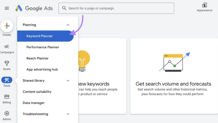 Tools Google Keyword Planner